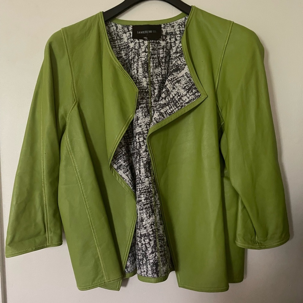 Lafayette 148 100% leather Olive Green Open Front Jacket - Picture 4 of 13